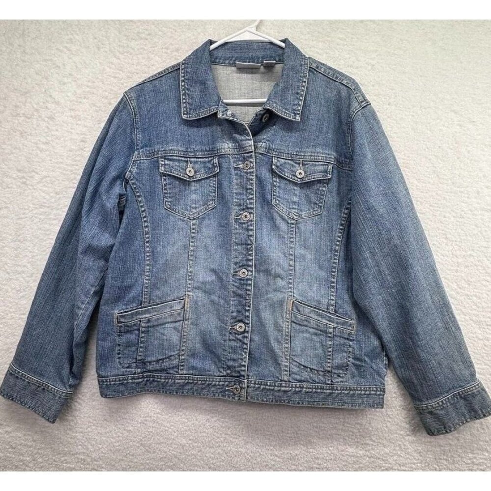 Chicos Platinum Jacket Womens Large Blue Jean‎ Medium Wash Denim Pockets